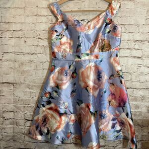 Little Mistress Dress Womens 12 Fit & Flare Floral Satin‎ Off The Shoulder Boho